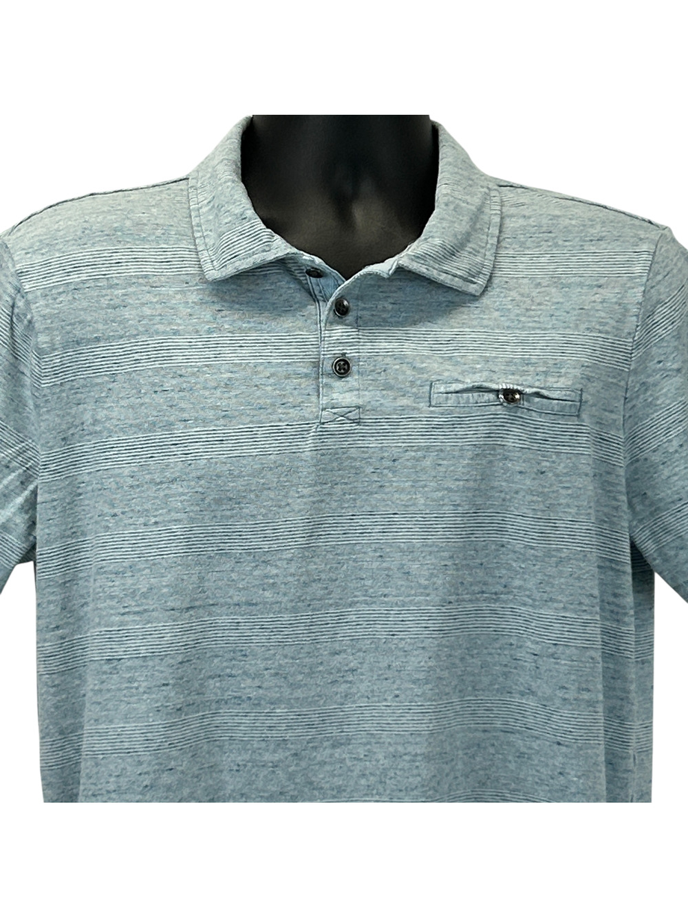 Rock & Republic Polo Shirt Short Sleeve Pocket Striped Blue L Large